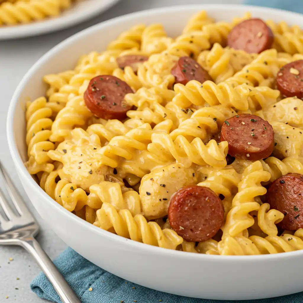 Easy Smoky Cheddar Ranch Chicken & Beef Sausage Pasta 3 Hearty Weeknight Dinner: Smoky Cheddar Ranch Chicken & Beef Sausage Pasta