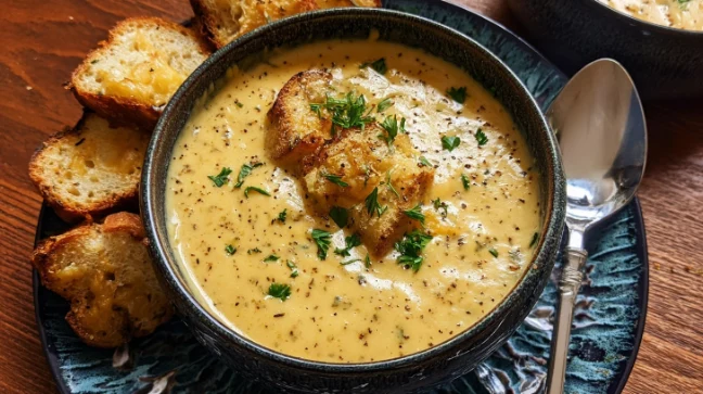Hearty Cheddar Garlic Herb Potato Soup