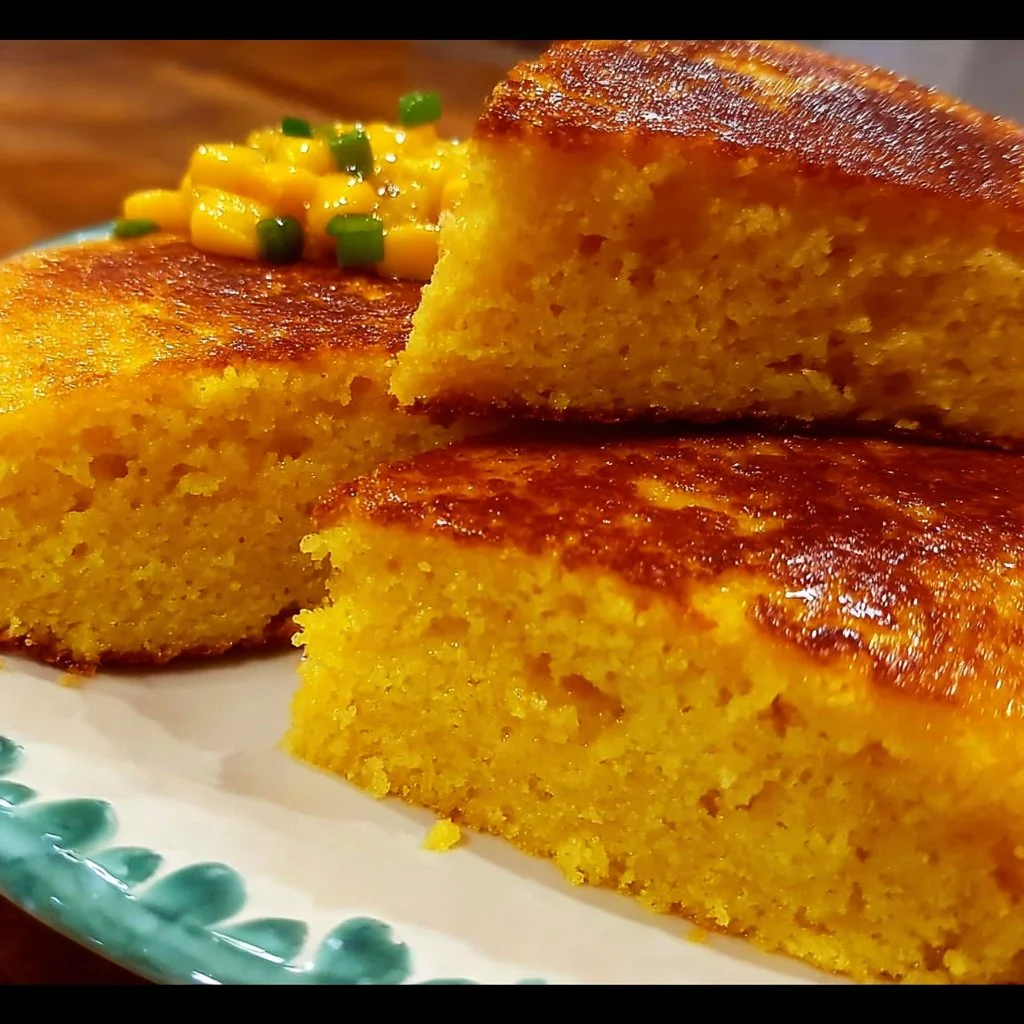 Deliciously baked Navajo cornbread on a wooden table with traditional ingredients.