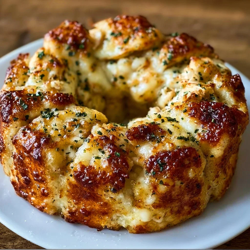 Chicken Alfredo Monkey Bread, a cheesy savory dish made with chicken and Alfredo sauce