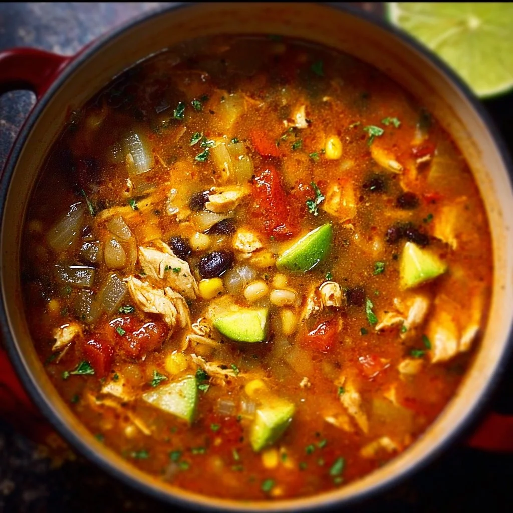 Delicious Chicken Taco Soup served in a bowl with fresh toppings