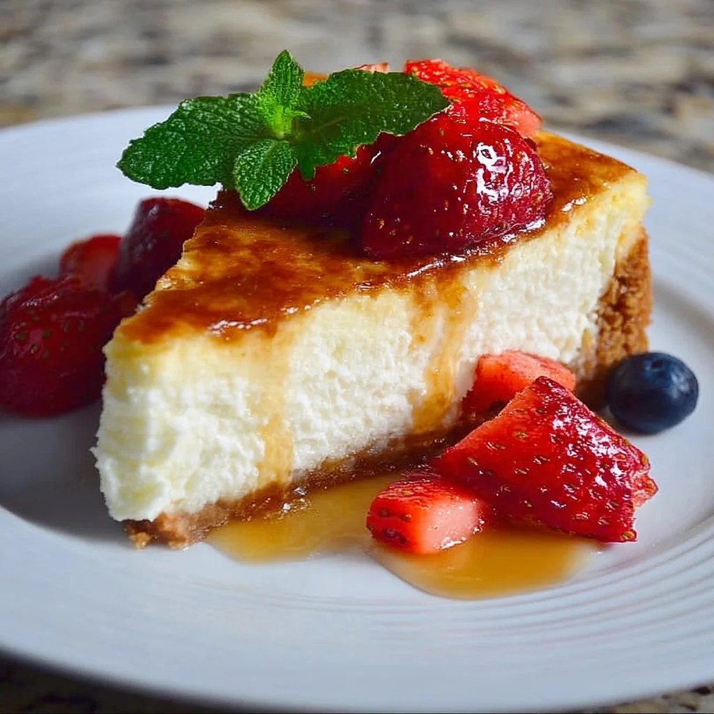 Delicious Cottage Cheese & Yogurt Egg Cheesecake served on a plate