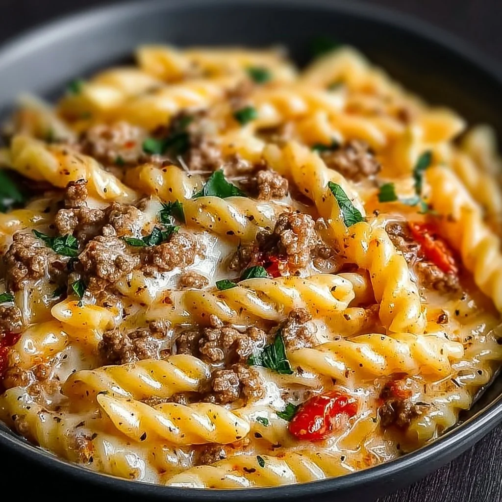 Creamy Rotel Pasta with Ground Beef for Cozy Weeknight Dinners 1 Creamy Rotel pasta with ground beef served in a bowl, perfect for dinner.
