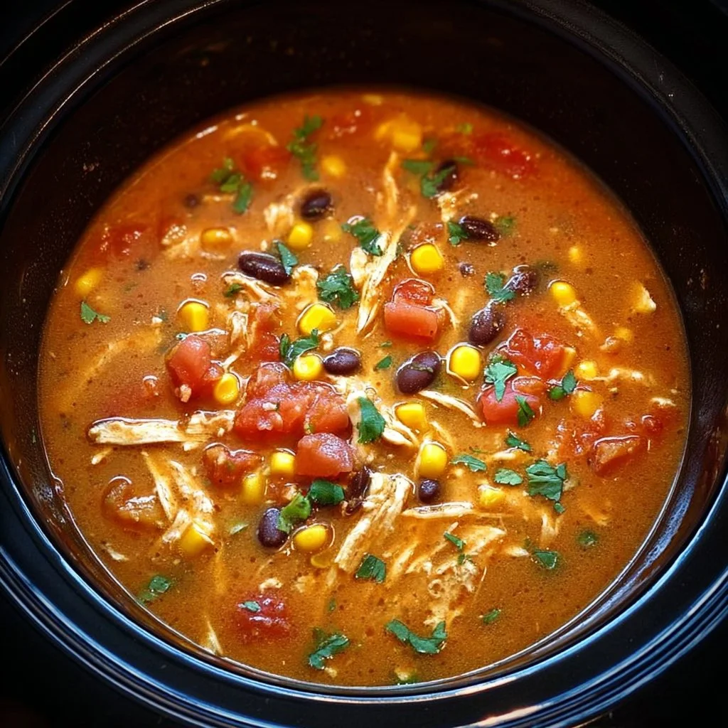 Crockpot Chicken Tortilla Soup 1 Bowl of Crockpot Chicken Tortilla Soup with toppings