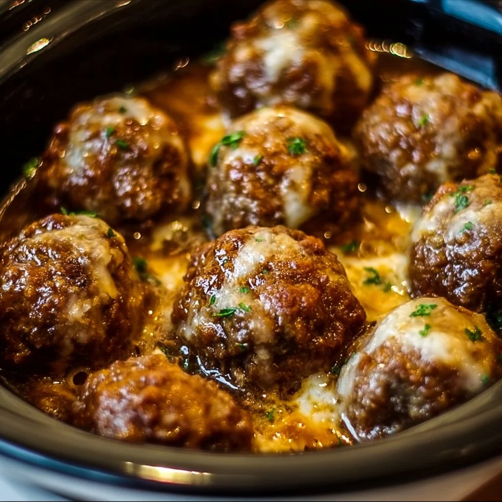 Crockpot French Onion Meatballs