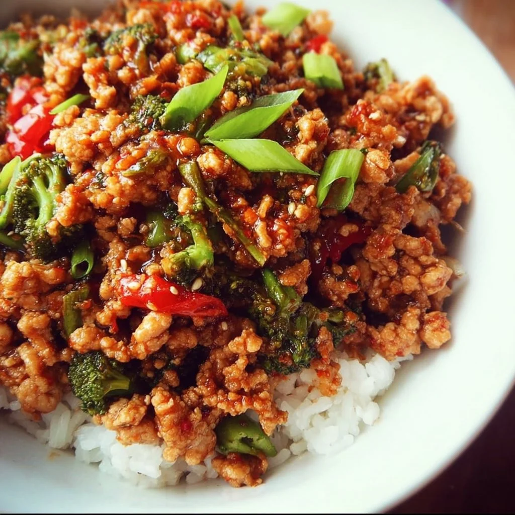 Firecracker Ground Chicken 1 Delicious and spicy Firecracker Ground Chicken dish served on a plate.