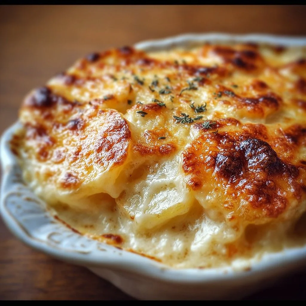 Scalloped Potatoes 1 Creamy scalloped potatoes dish served in a baking dish