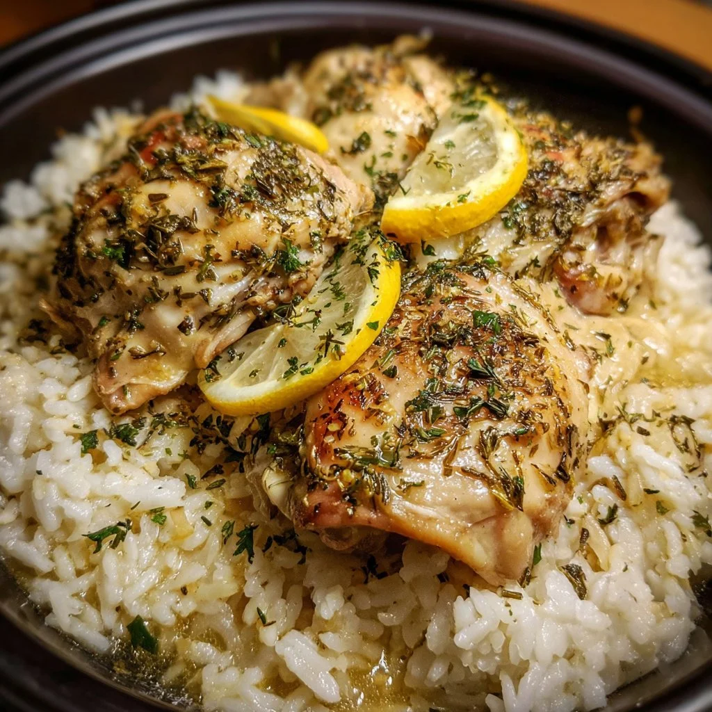 Slow Cooker Lemon Herb Chicken with Fluffy Rice