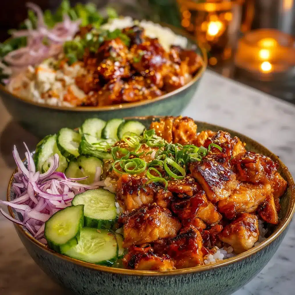 Bang Bang Chicken Bowl with spicy chicken, fresh vegetables, and creamy sauce