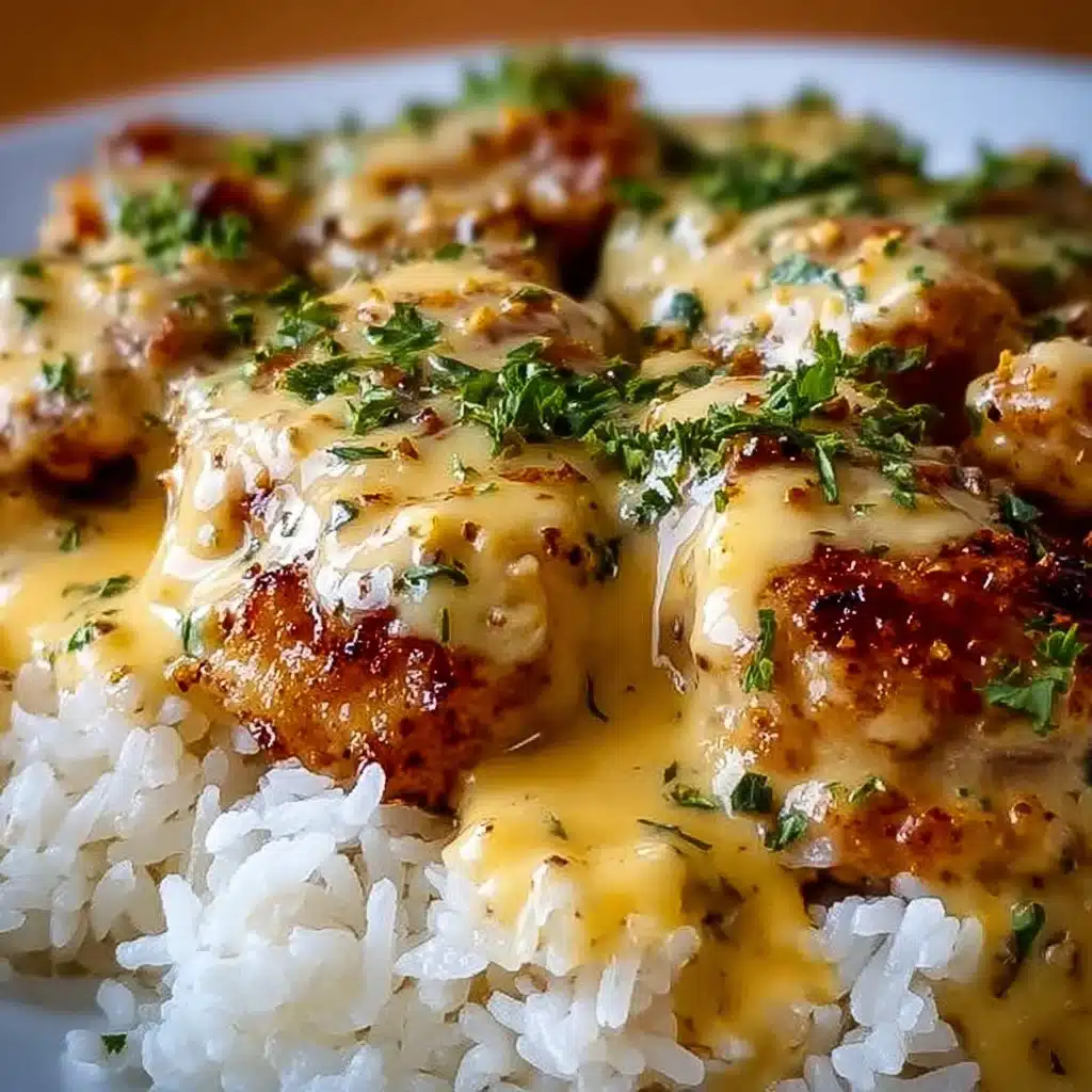 Best Smothered Chicken and Rice Recipe 3 Delicious smothered chicken served with rice, garnished with herbs.