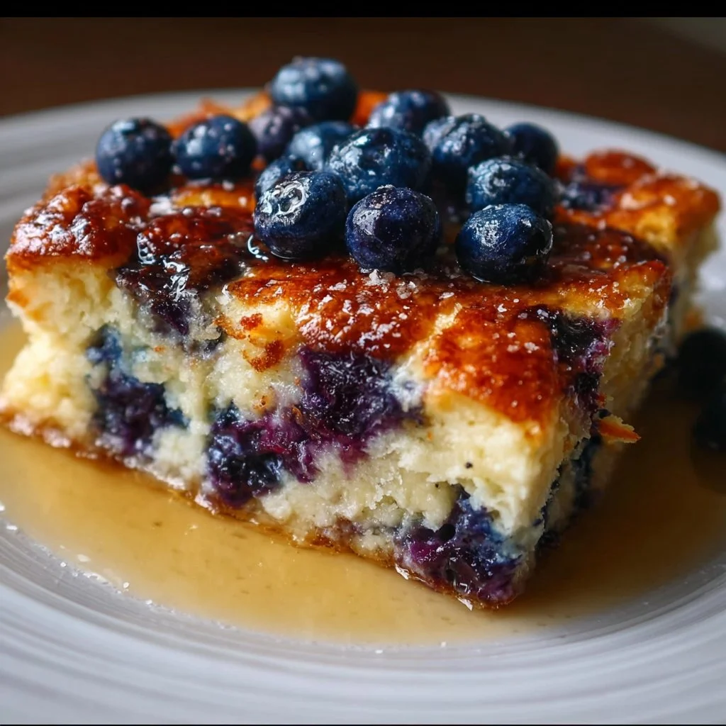 Blueberry Buttermilk Pancake Casserole 3 Delicious blueberry buttermilk pancake casserole baked to perfection