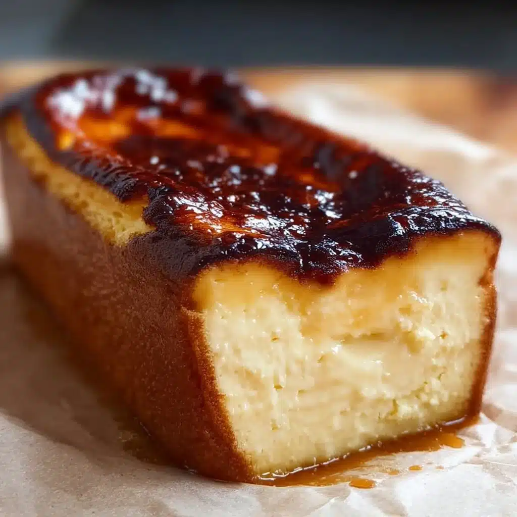 Burnt Basque cheesecake made in a loaf pan, featuring creamy texture and burnt top.