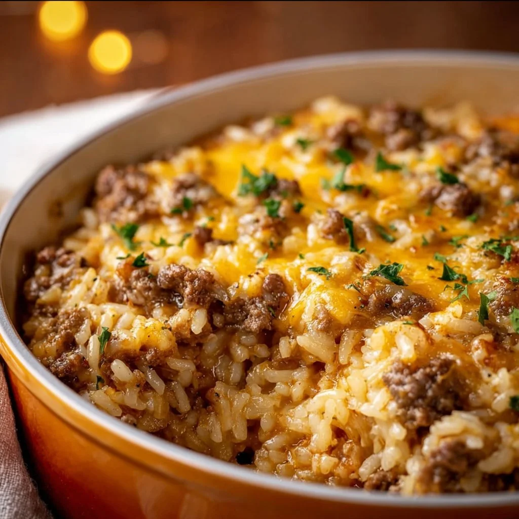 Cheesy Ground Beef and Rice Casserole