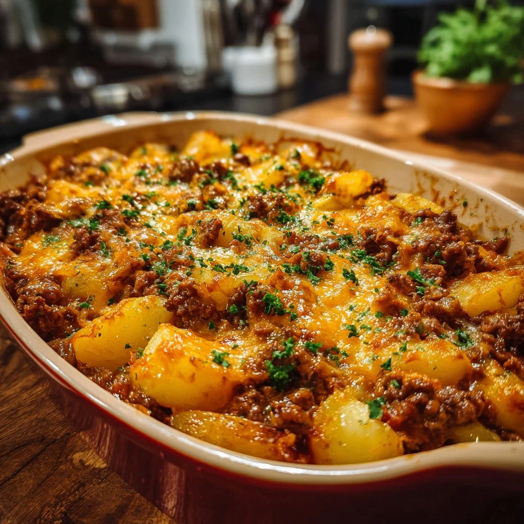 Cheesy Ground Beef & Potato Casserole