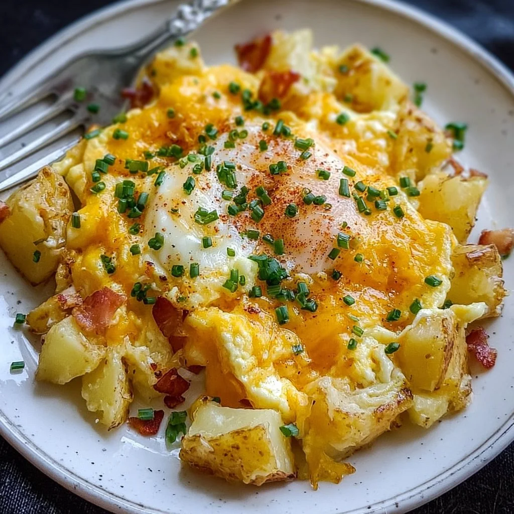 Cheesy Potato Egg Scramble