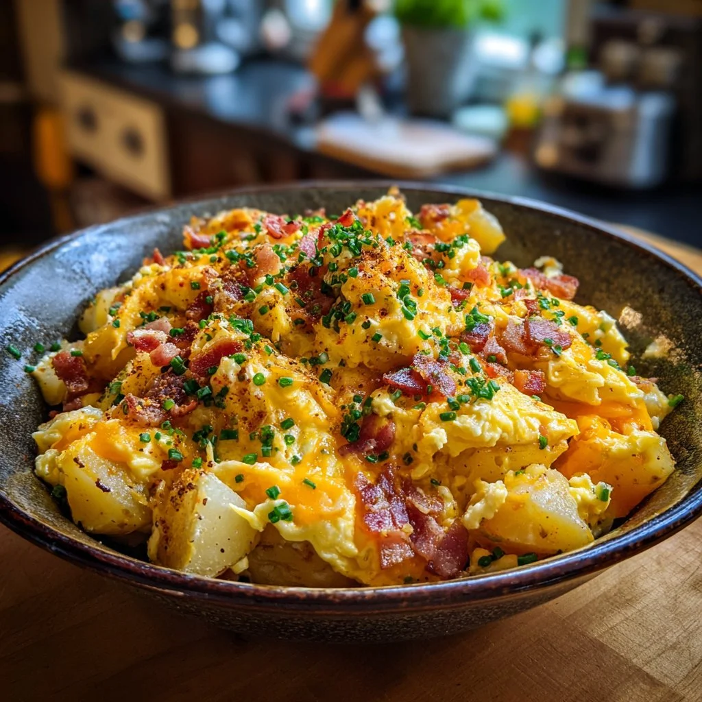 Cheesy Potato Egg Scramble