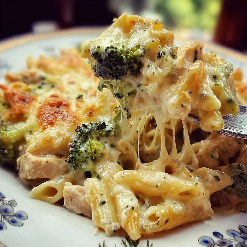 Chicken and Broccoli Alfredo Bake with creamy sauce and fresh ingredients