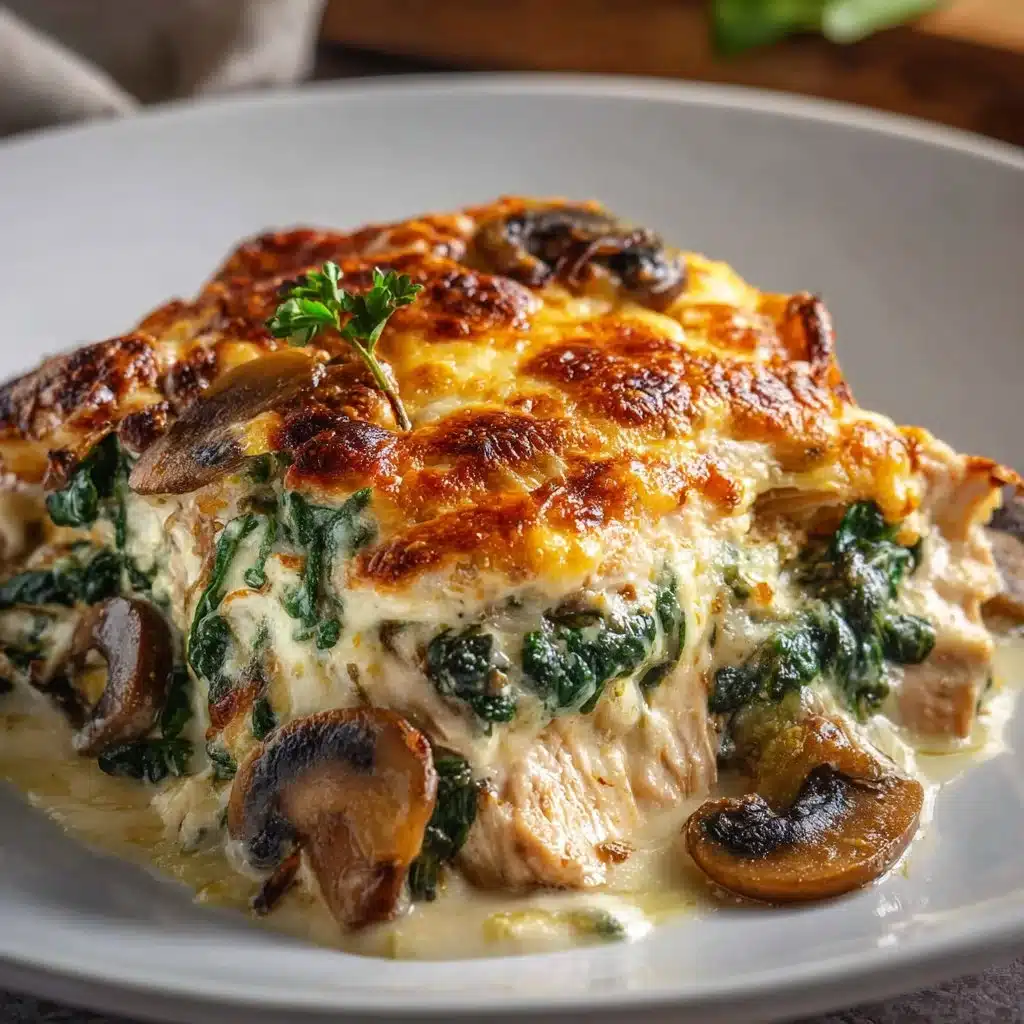 Chicken Spinach and Mushroom Low Carb Oven Dish ready to serve