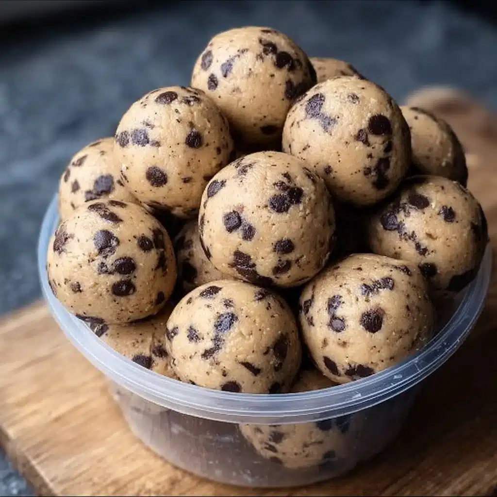 Homemade cookie dough protein balls stacked on a plate