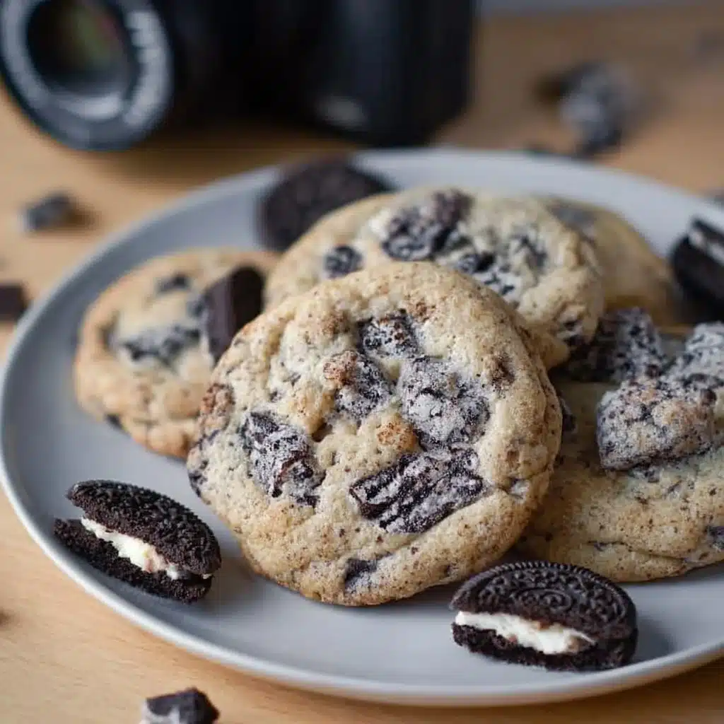 Delicious homemade Cookies and Cream Cookie on a plate.