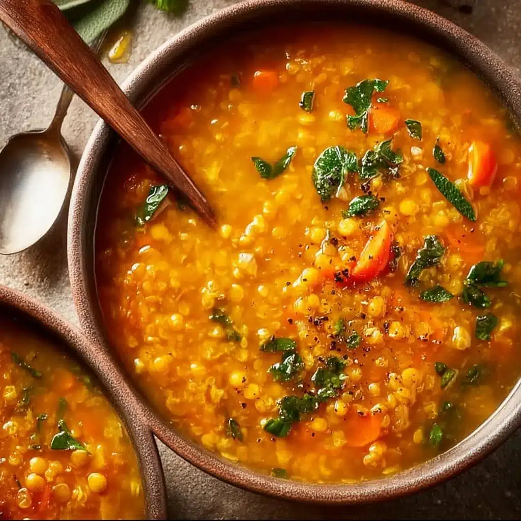 Bowl of cozy anti-inflammatory lentil soup with fresh herbs and spices