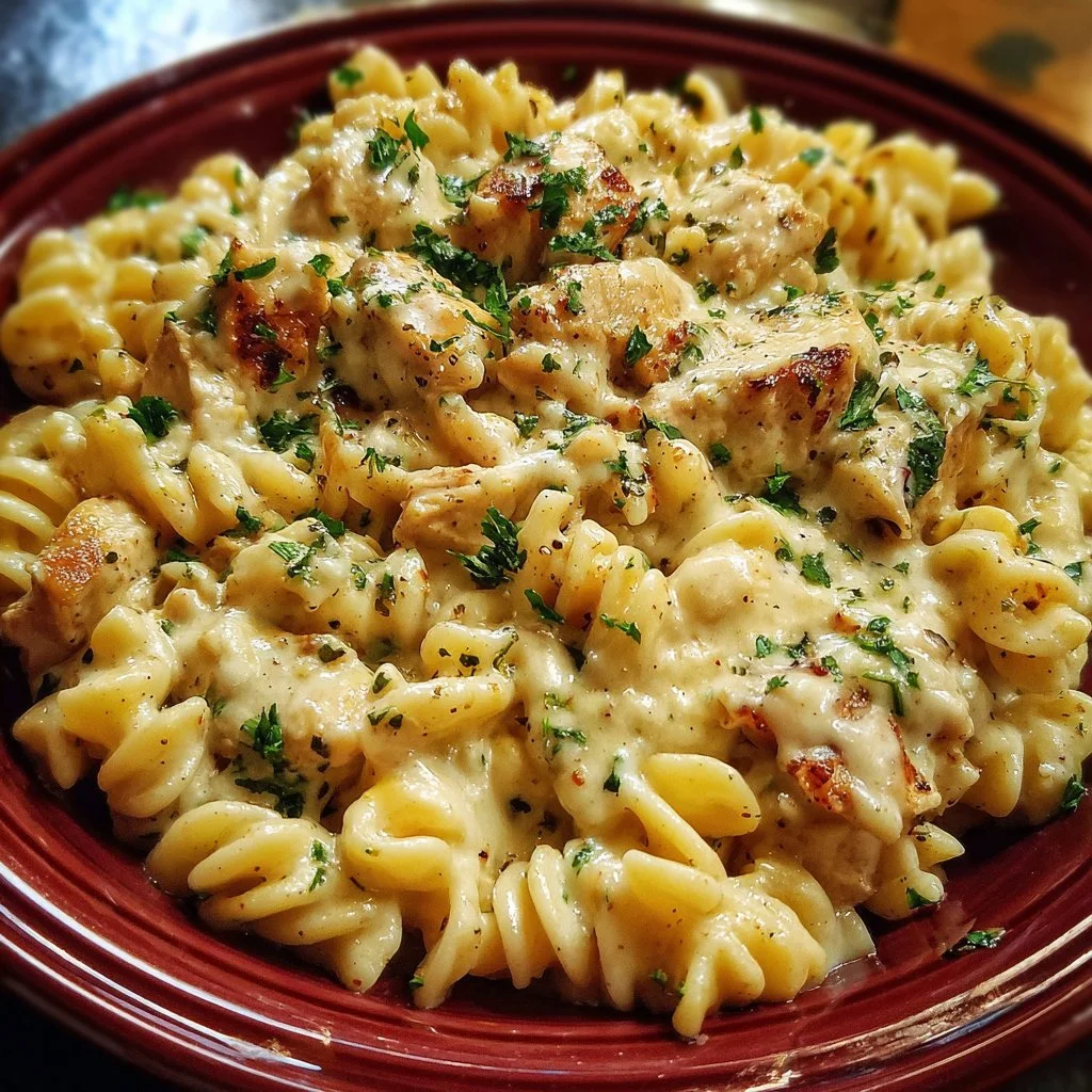 Creamy Chicken Pasta Crockpot 3 Creamy chicken pasta made in a crockpot with fresh ingredients