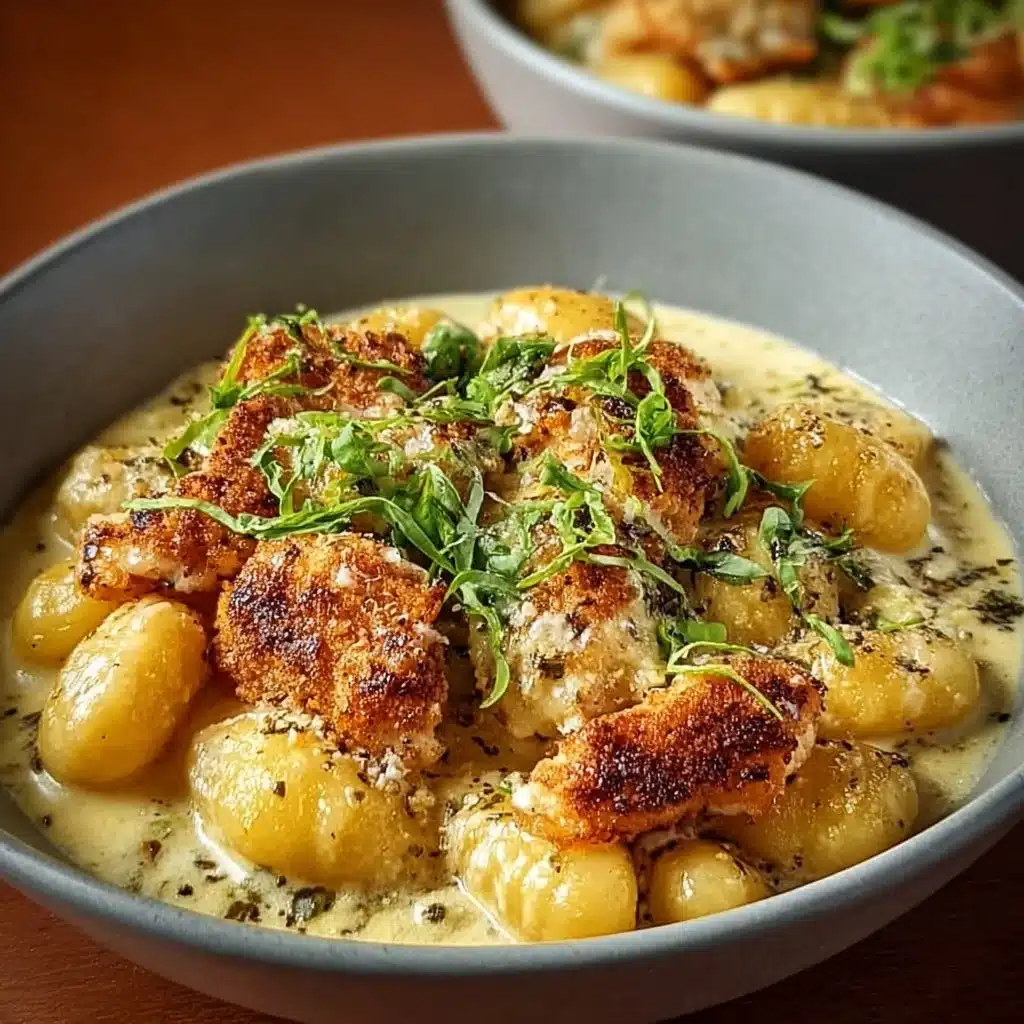 Creamy Crack Chicken Gnocchi 3 Creamy Crack Chicken Gnocchi served in a bowl with herbs and ingredients.