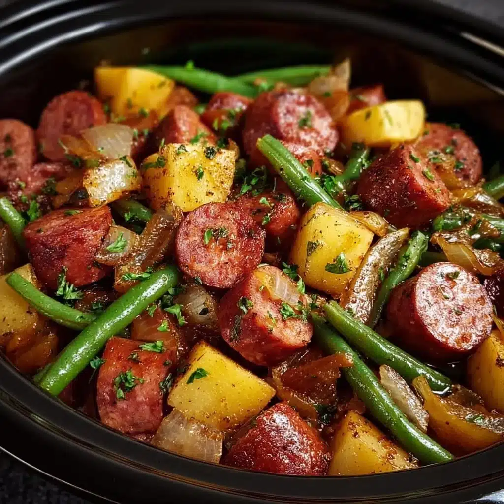 Crockpot Sausage and Green Beans recipe in a slow cooker