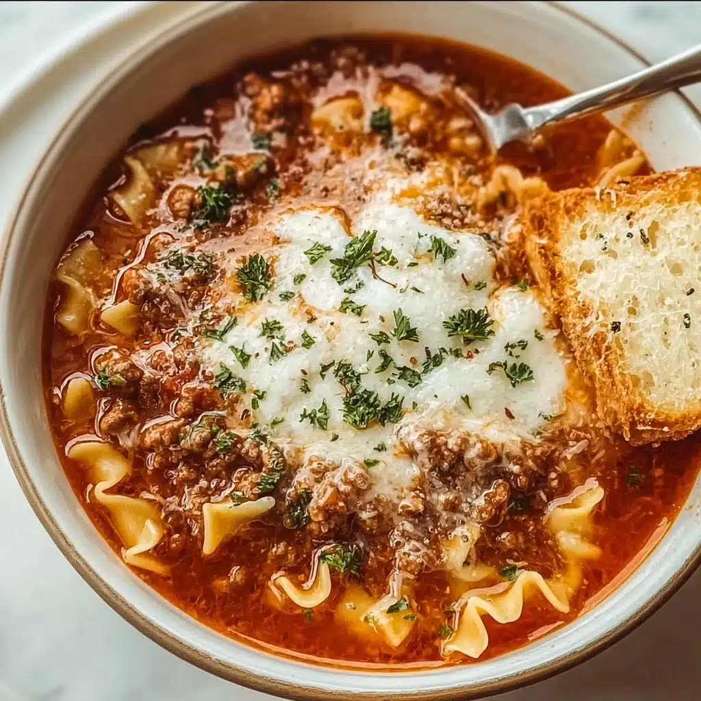 Easy Lasagna Soup Recipe | Quick & Hearty 40-Minute Meal 3 Bowl of easy lasagna soup garnished with basil and cheese