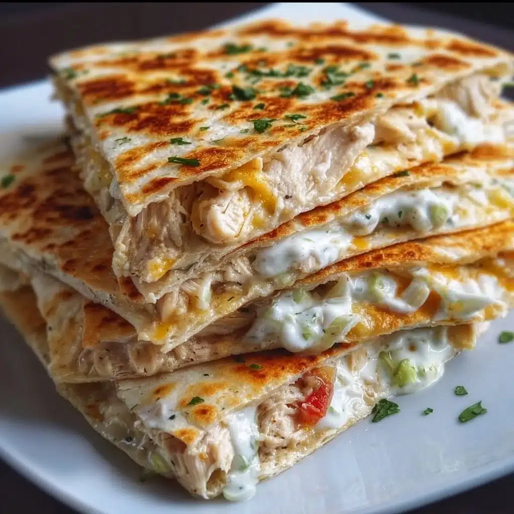High-Protein Chicken Ranch Quesadilla 3 High-protein chicken ranch quesadilla with melted cheese and veggies