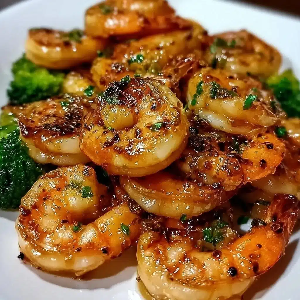 High-Protein Honey Garlic Shrimp 3 Delicious honey garlic shrimp served on a plate with fresh herbs and vegetables.