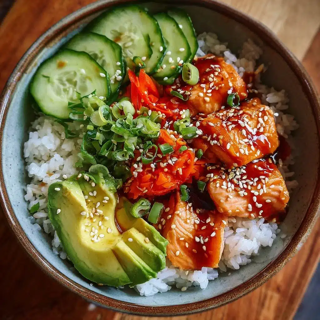 Honey Sriracha Salmon bowls with vibrant vegetables and a flavorful glaze.