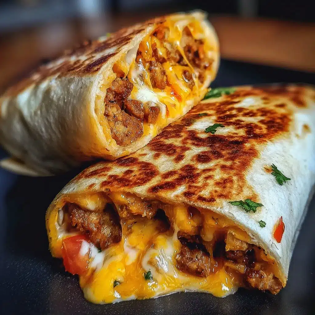 Delicious grilled cheese burrito filled with melted cheese and ingredients