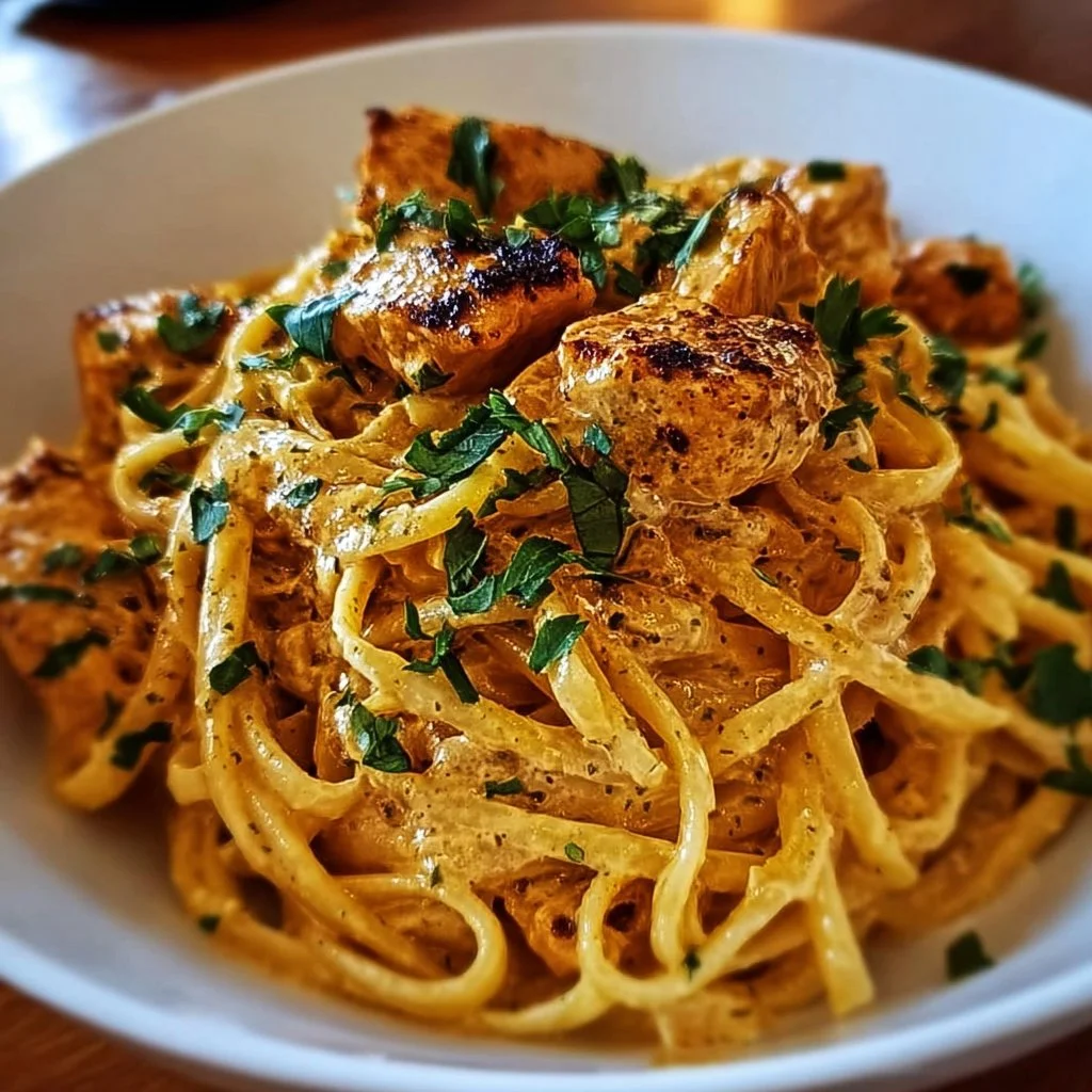 Delicious Cowboy Butter Chicken Linguine served in a bowl