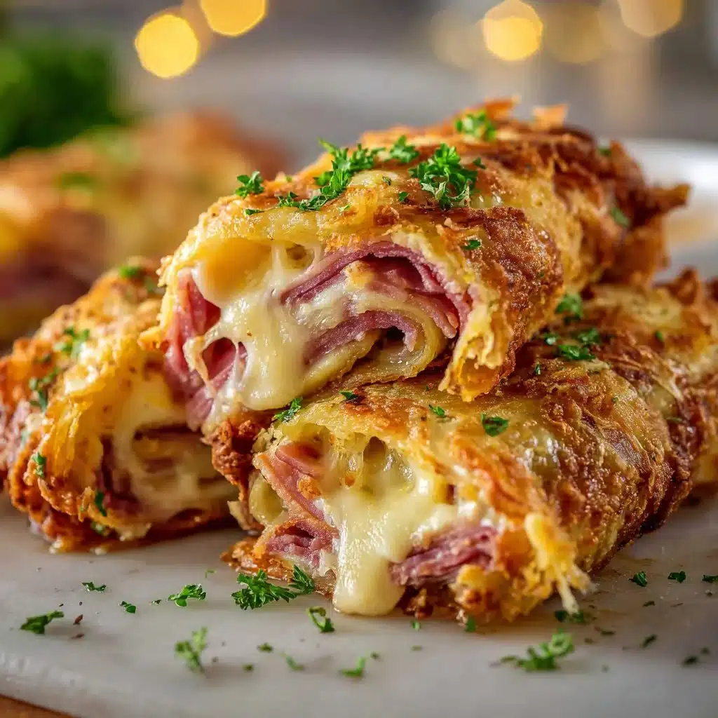 Keto Crispy Reuben Roll-Ups with cheese, corned beef, and sauerkraut on a plate