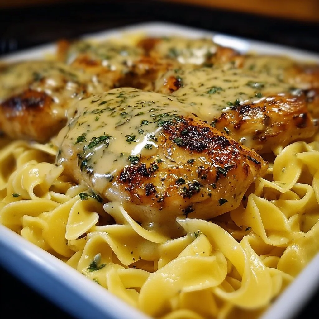 One-Pan Chicken with Buttered Noodles dish featuring tender chicken and rich noodles