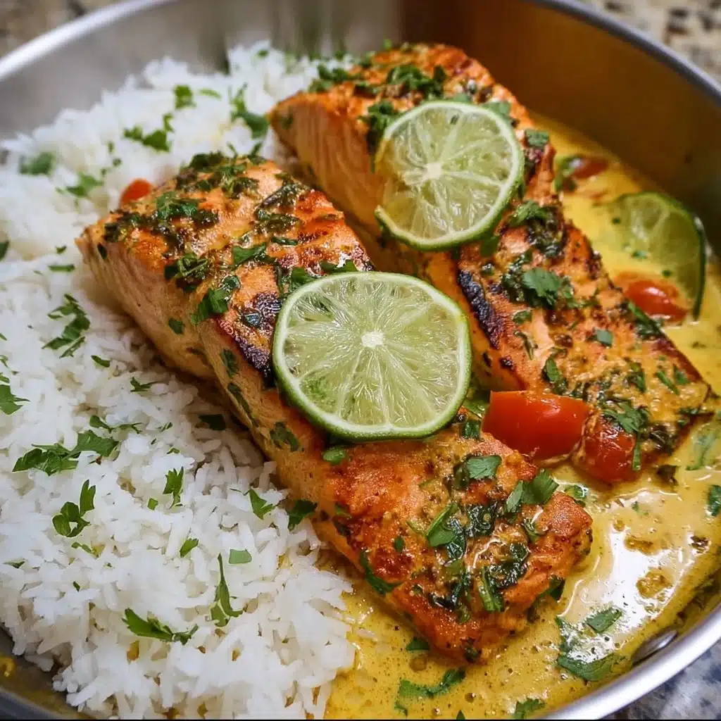 One-Pan Coconut Curry Salmon with Garlic Butter served on a plate
