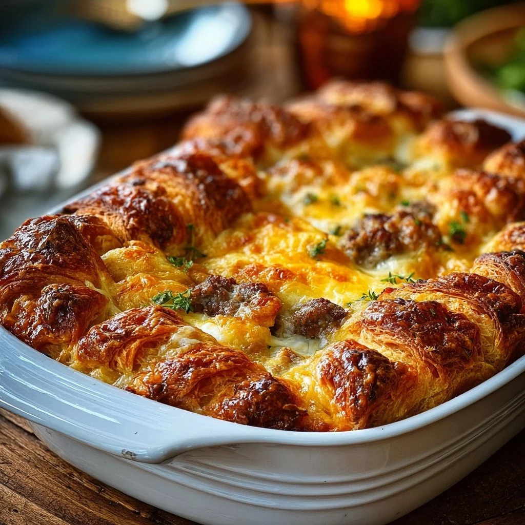 Overnight Croissant Breakfast Casserole