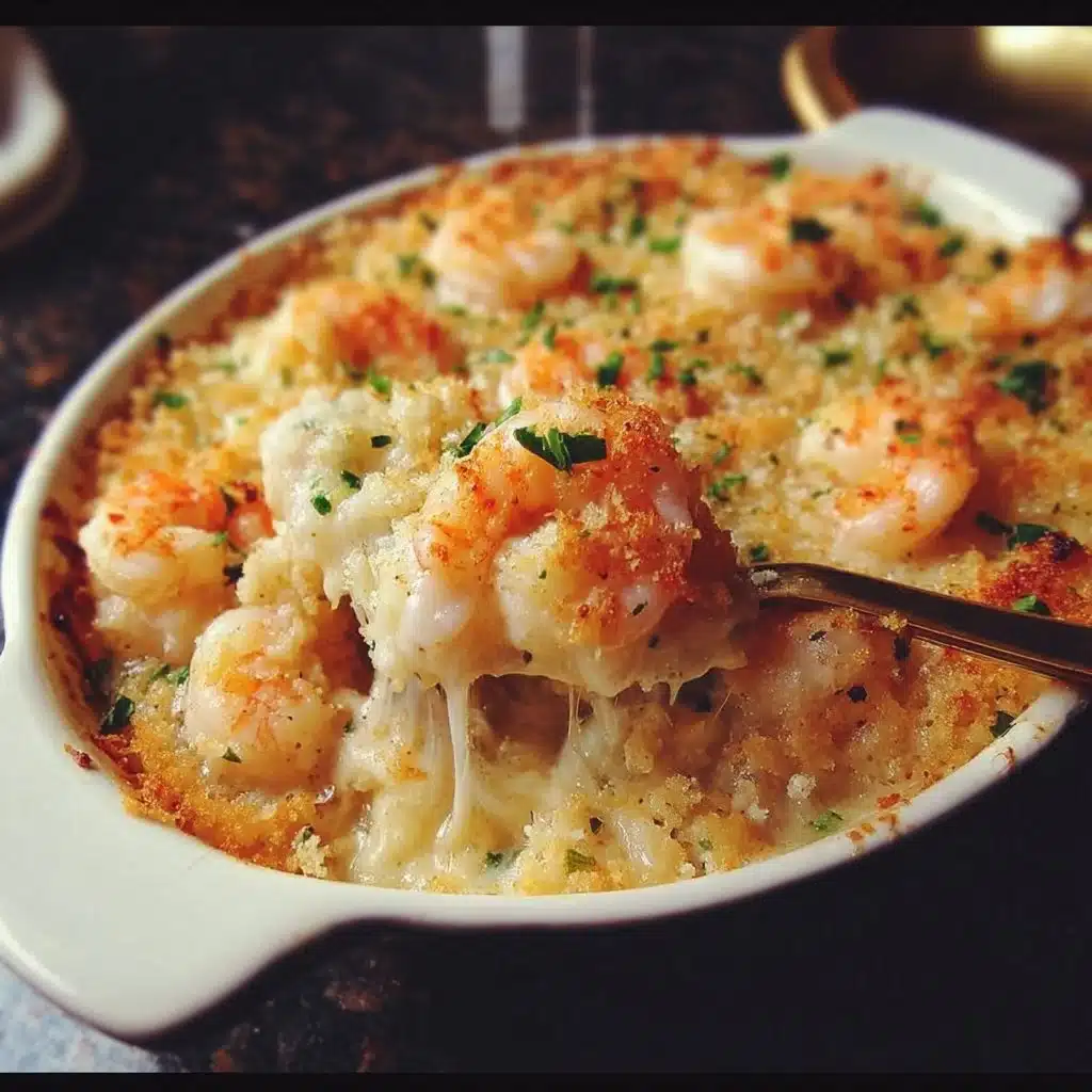 Shrimp Casserole Recipe 3 Delicious shrimp casserole topped with cheese and herbs ready to serve