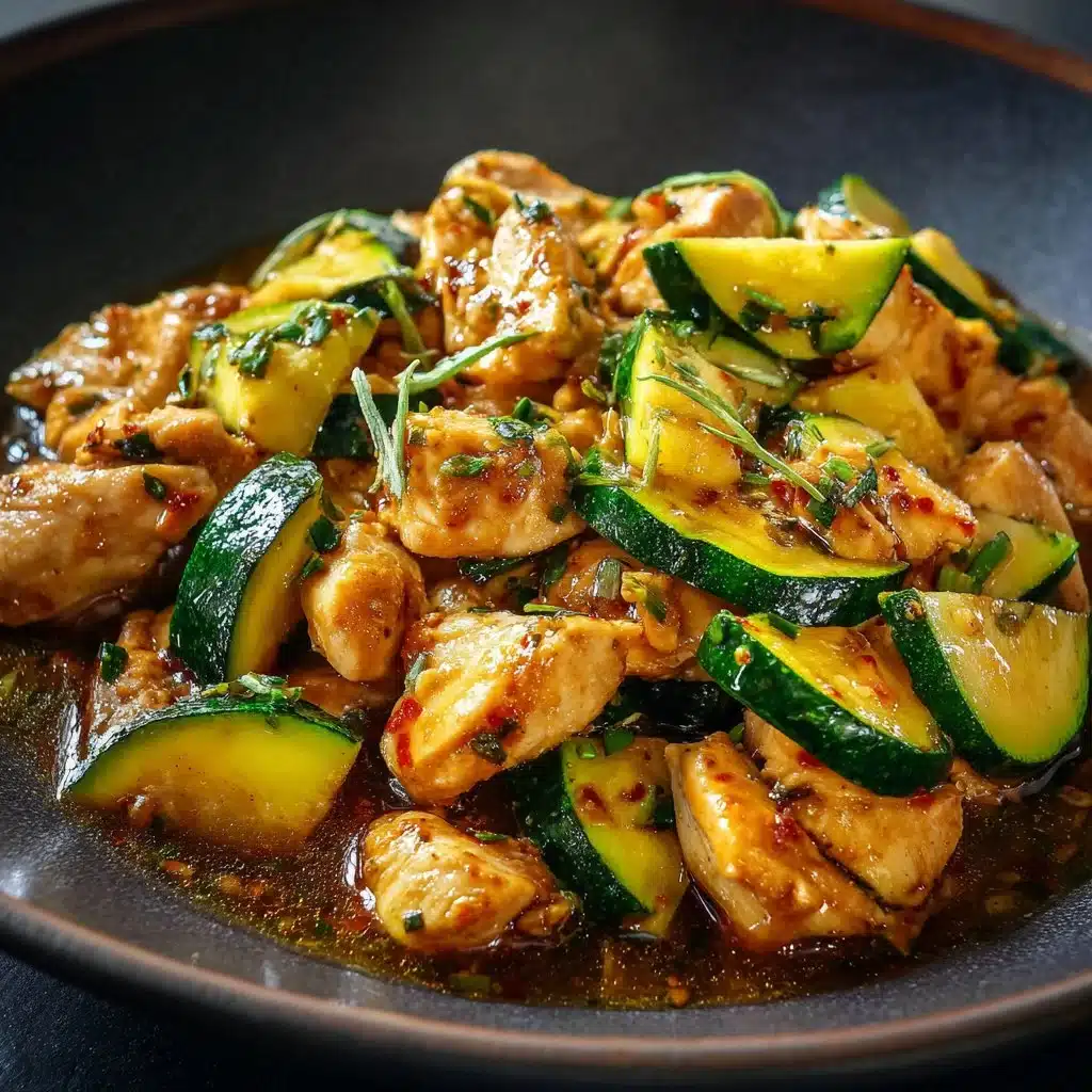 Simple chicken zucchini stir fry with vibrant vegetables in a skillet