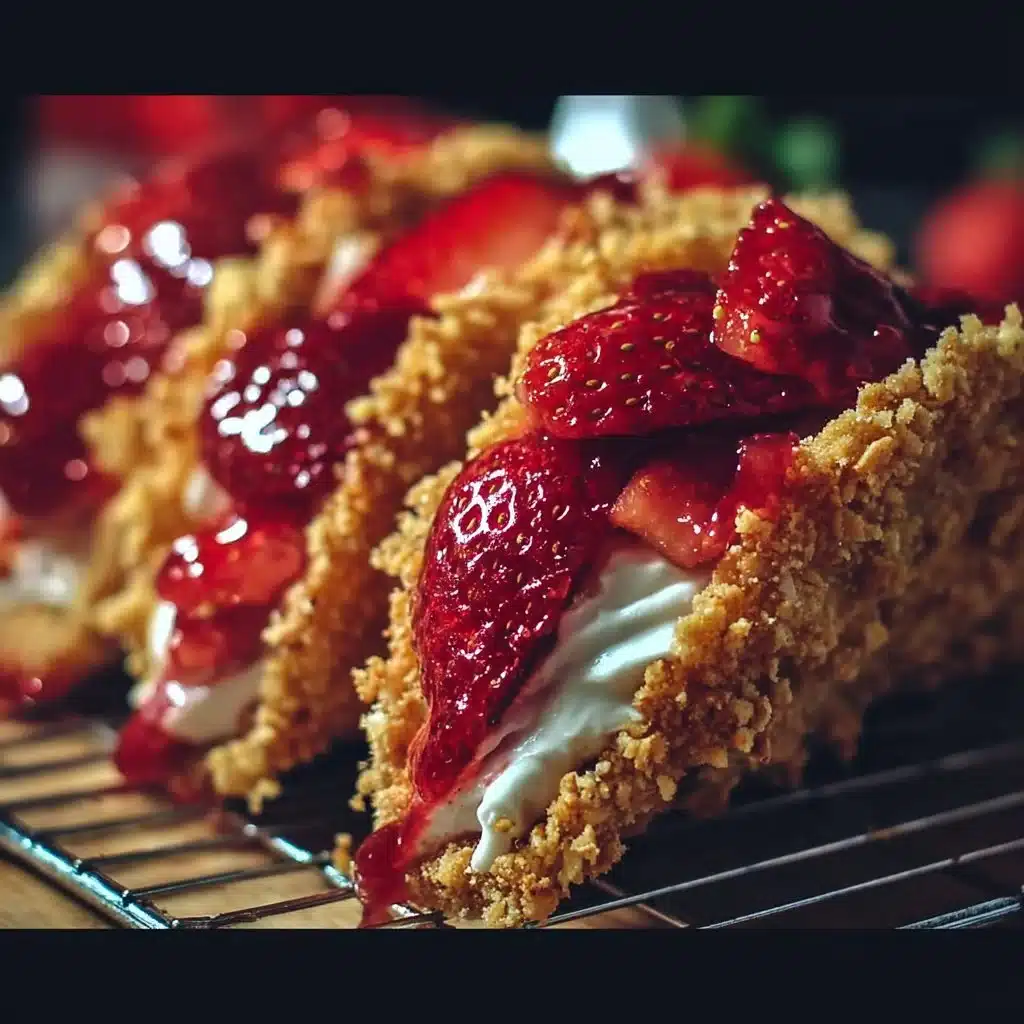 Delicious Strawberry Crunch Cheesecake Tacos on a plate, a unique dessert