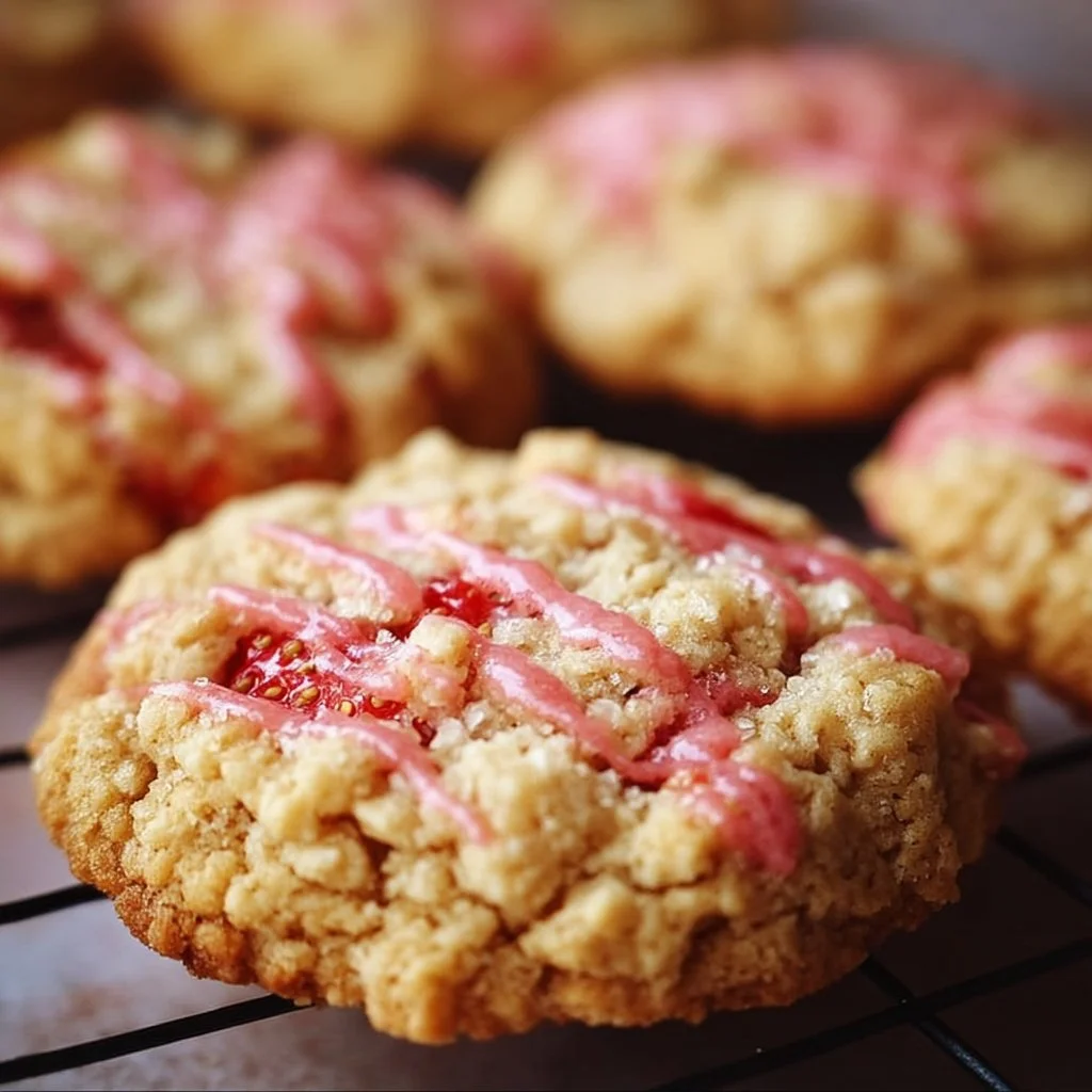 Freshly baked Strawberry Crunch Cookies with a crispy texture and sweet strawberry flavor.