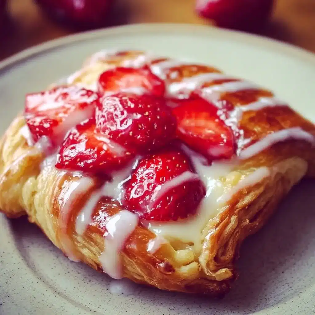 Freshly baked strawberry Danish pastry with strawberries and cream filling