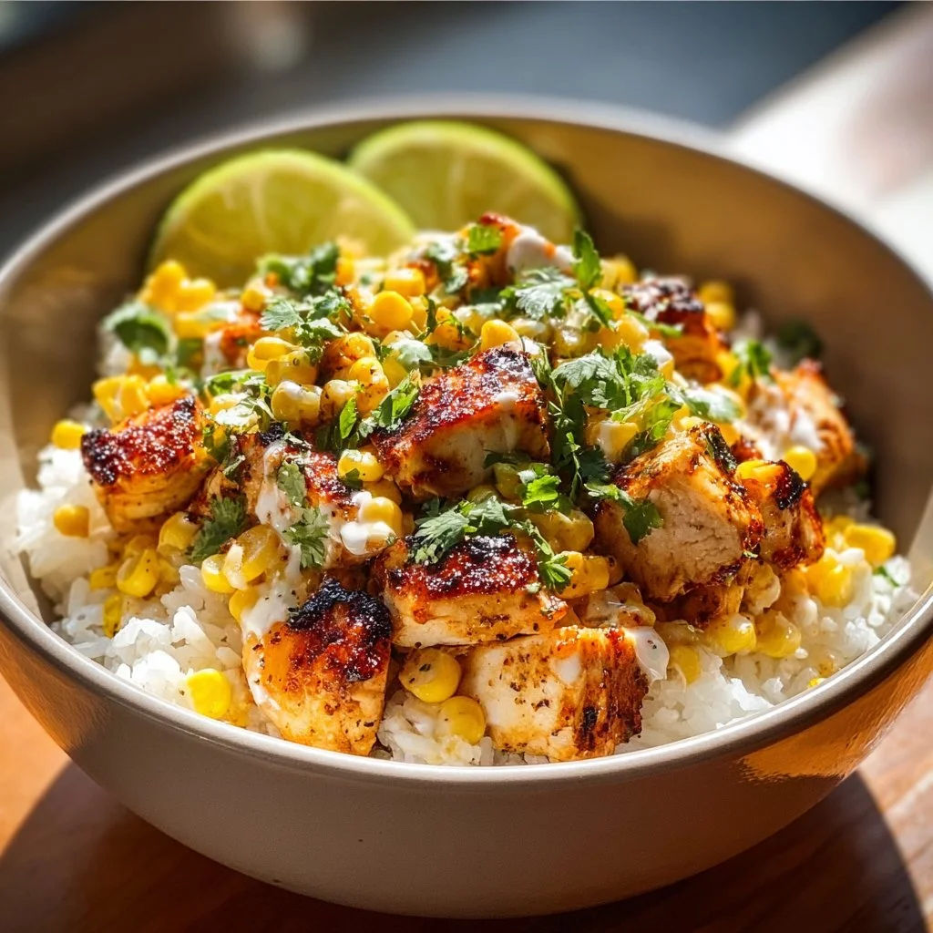 Street Corn Chicken Rice Bowl 3 Delicious Street Corn Chicken Rice Bowl with chicken, corn, and spices