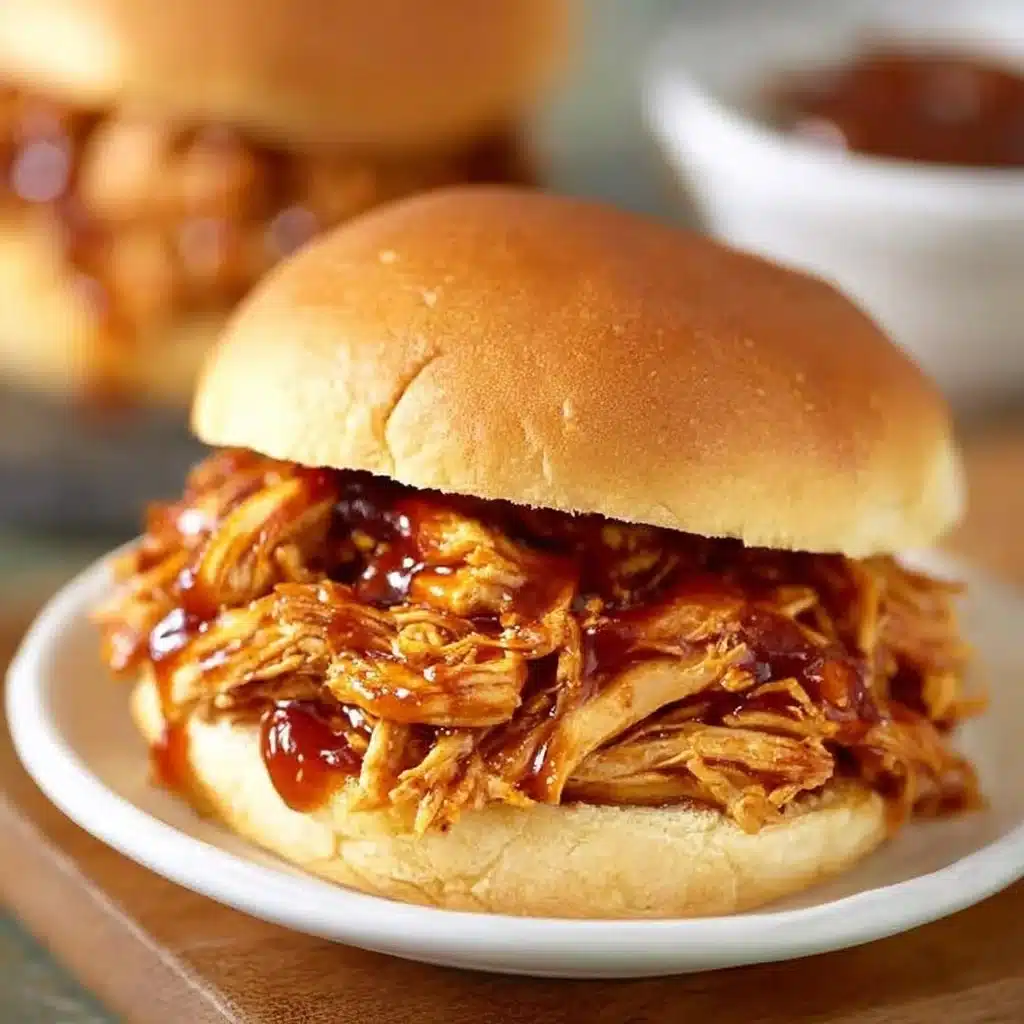 Crockpot BBQ chicken served on a plate with sauce and garnishments
