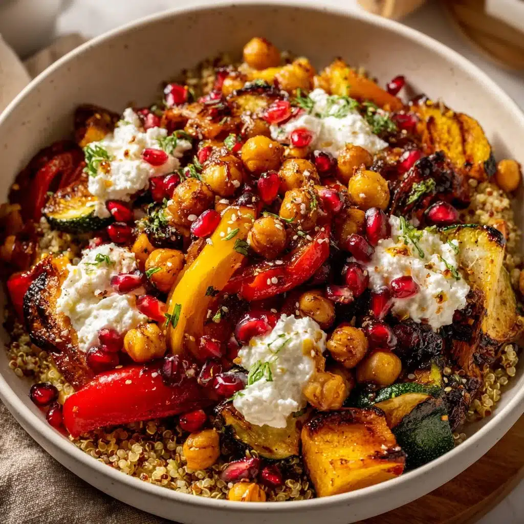 Delicious Winter Mediterranean Quinoa Bowl with seasonal vegetables and grains