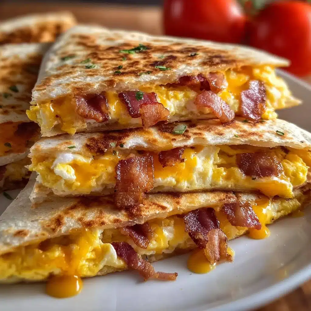 Bacon egg and cheese breakfast quesadillas on a plate