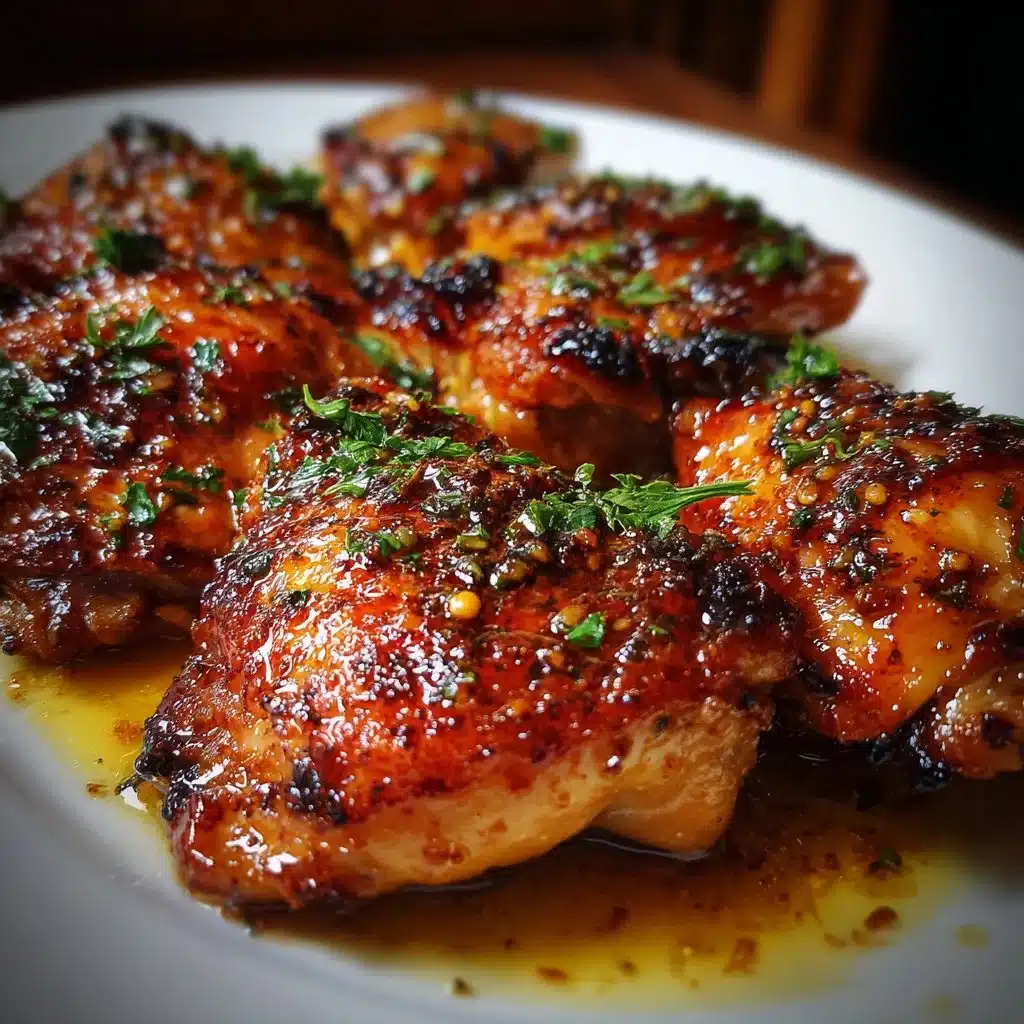 Baked Honey Garlic Boneless Chicken Thighs 3 Baked Honey Garlic Boneless Chicken Thighs on a white plate