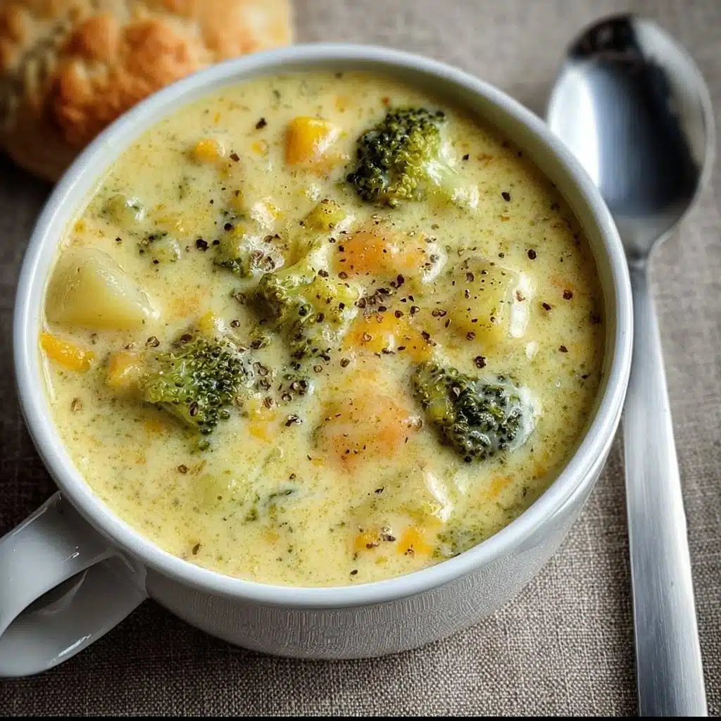 Broccoli Potato Cheese Soup Recipe 3 Bowl of broccoli potato cheese soup topped with fresh herbs and cheese