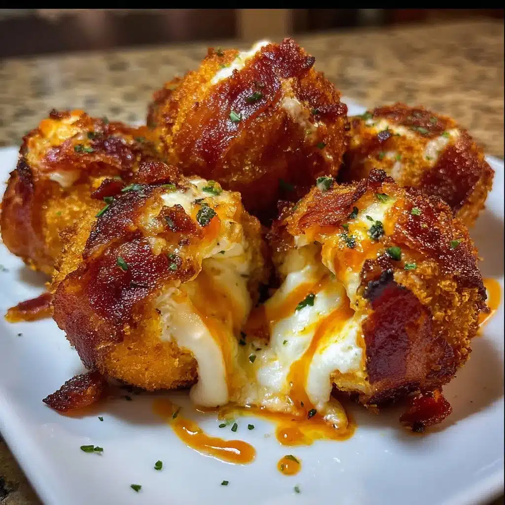 Buffalo Chicken Bombs with bacon and mozzarella, ideal for game day snacks.